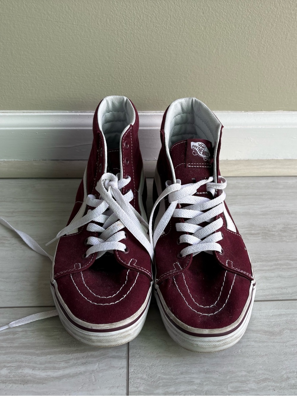 Vans Maroon and White High-Top Sneakers